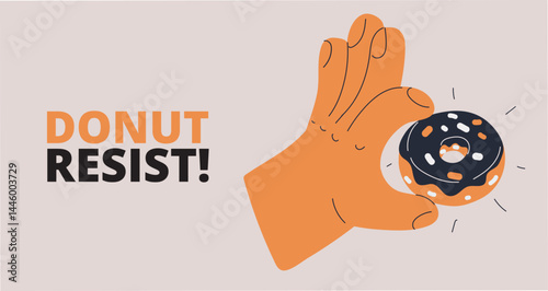 Vector illustration of a hand holding a donut like a sweet temptation in the palm of a hand