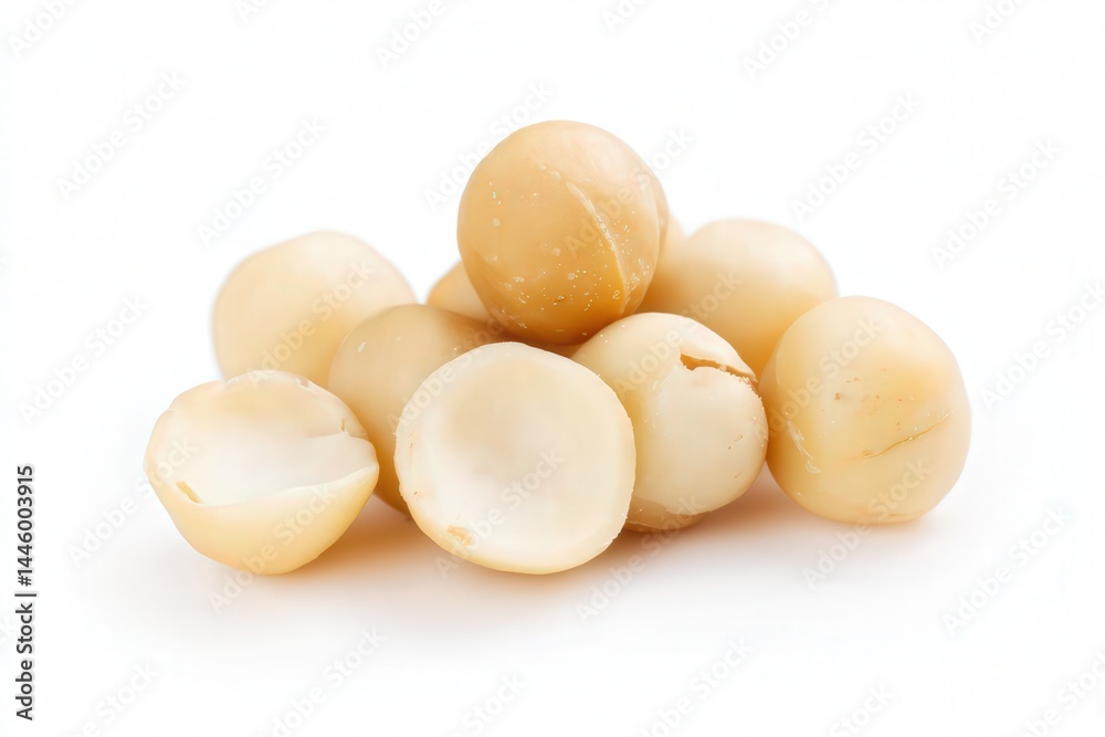 Whole and halved macadamia nuts isolated on white background
Whole and halved macadamia nuts isolated on white background