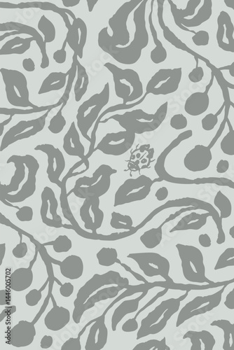 Ink brush abstract floral pattern for poster or card design. Minimalist doodle nature background for social media or wall art. Vector illustration.