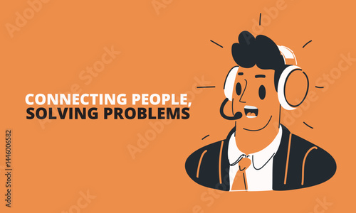 Cartoon vector illustration of a male manager with a headset providing consultation, like offering expert advice with professionalism