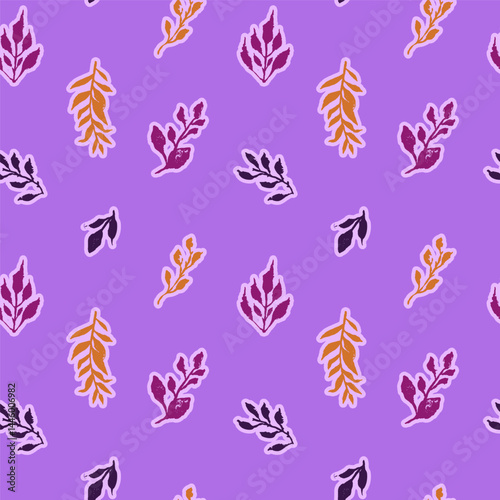 Seamless pattern with hand drawn abstract leaves. Boho loose botanicals repeat background. Rough foliage black and white wallpaper. Vector illustration