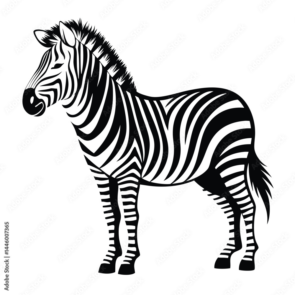 Fototapeta premium Zebra Silhouette Illustration. Black and White stripes. Full body side view vector