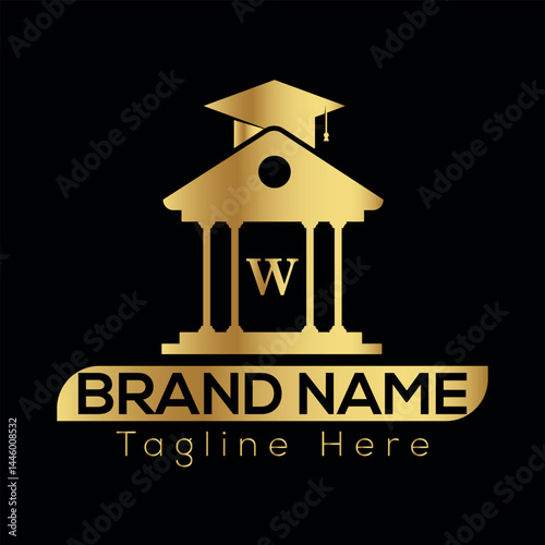 A graduation cap icon, paired with a diploma, symbolizes educational achievement, a cornerstone in building a future home or real estate venture W logo design