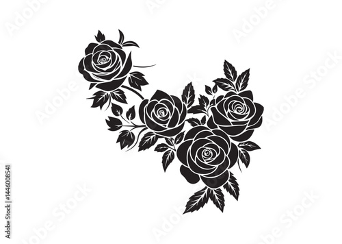 Delicate floral corner element featuring roses silhouette vector