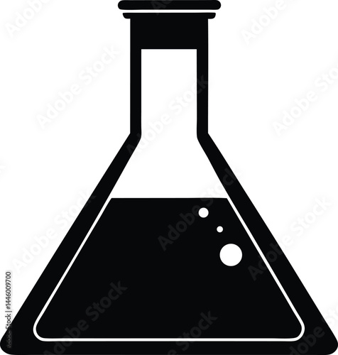 Laboratory flask with liquid silhouette vector, Flask icon vector