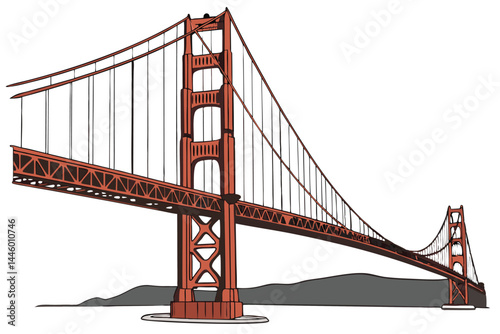 75 Golden Gate Bridge, iconic suspension bridge, San Francisco landmark, engineering marvel, steel cables, Art Deco towers, orange-red color, architectural photography, high resolution, detailed 3D mo