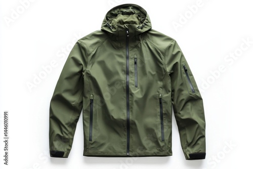 Stylish olive green waterproof jacket perfect for outdoor adventures Clean design zip closure