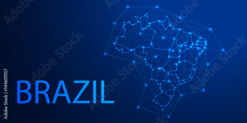 Brazil map in vibrant low poly style, modern geometric design perfect for creative projects.