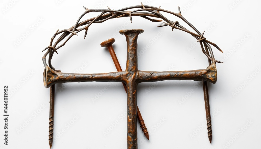 Rustic Cross with Crown of Thorns and Nails A Powerful Religious Symbol