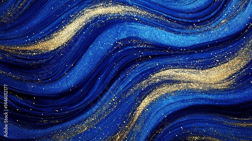 Abstract Blue and Gold Textured Waves