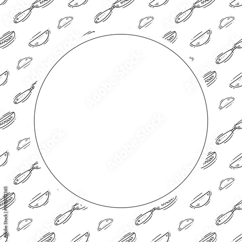 kitchen utensil frame. doodle kitchenware circle frame. kitchen background