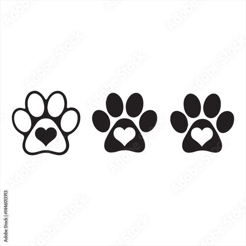 A simple, minimalist illustration of three different paw prints side by side on a white background