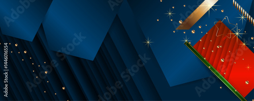 Abstract gold background luxury dark deep noble blue and golden line template premium vector