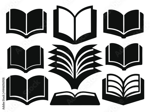 Open Book Icons A Collection of Black and White Book Illustrations