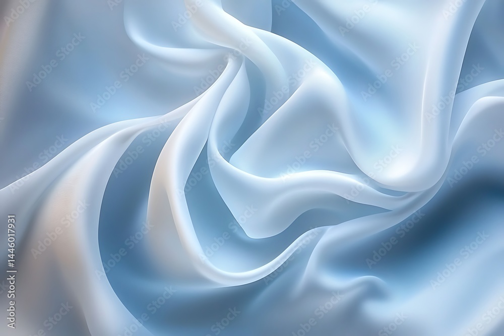 Obraz premium Abstract Light Blue Silk Fabric Swirls, Curves, and Smooth Folds Backdrop Texture