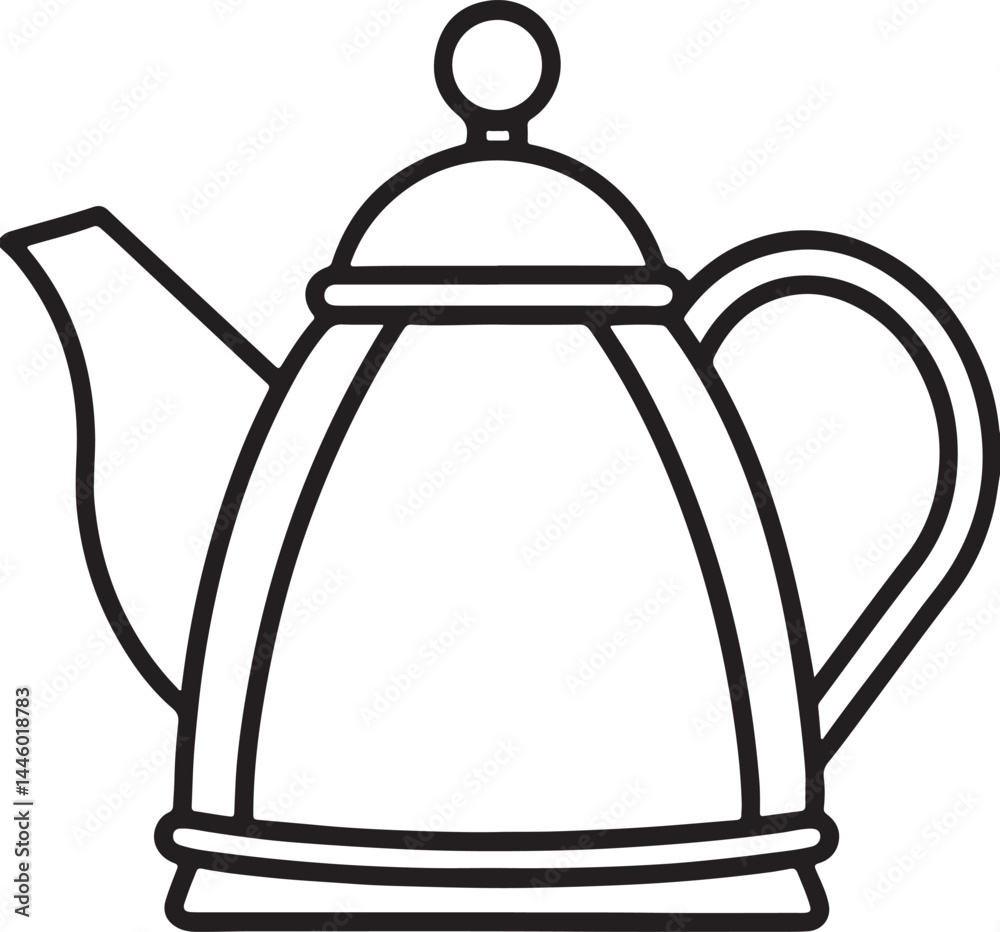 Obraz premium tea kettle line art, black outline, vector and illustration, coloring book page line art drawing