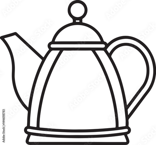 tea kettle line art, black outline, vector and illustration, coloring book page line art drawing