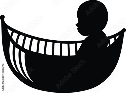 silhouette of a baby in cradle on white background 