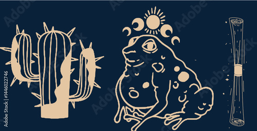 Hand-drawn vintage mystical and magic symbols illustration