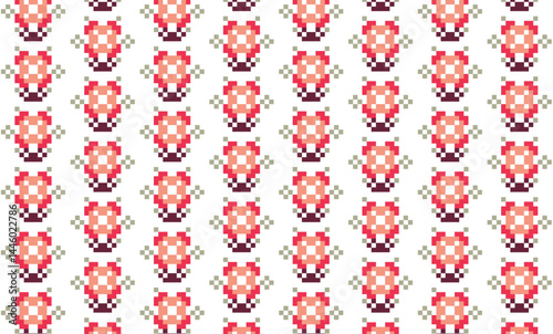 Pixel flower bouquet pattern folk motifs seamless ornament for textile, fabric, interior, paper decoration