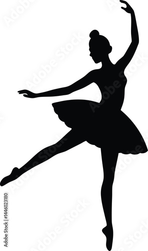 silhouette of a ballet dancer on one toe on white