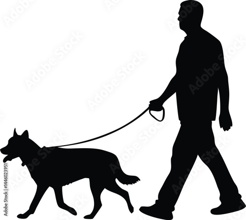 silhouette of a man walking a dog vector illustration