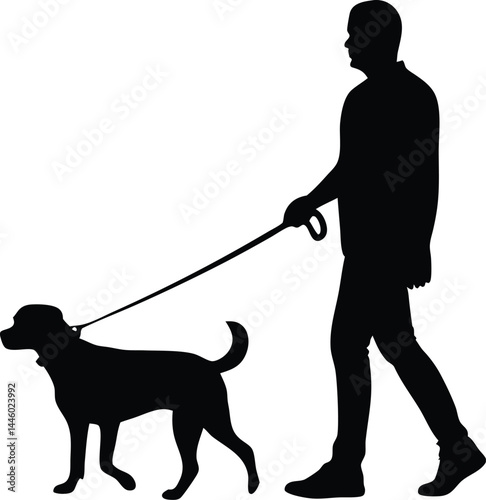 man walking with dog silhouette vector illustration 