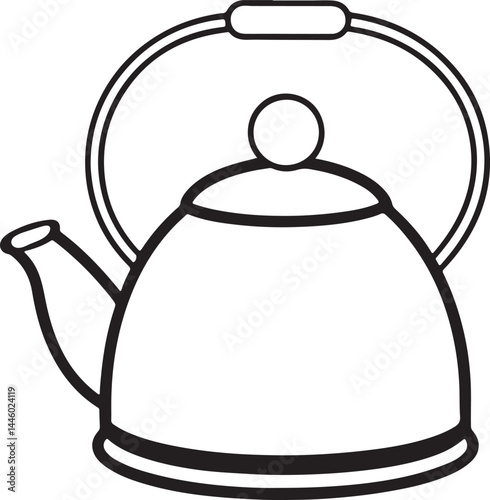 tea kettle line art, black outline, vector and illustration, coloring book page line art drawing