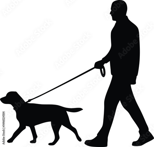 man walking with dog silhouette vector illustration 