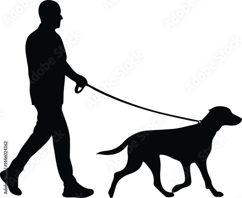 man walking with dog silhouette vector illustration 