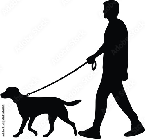 man walking with dog silhouette vector illustration 