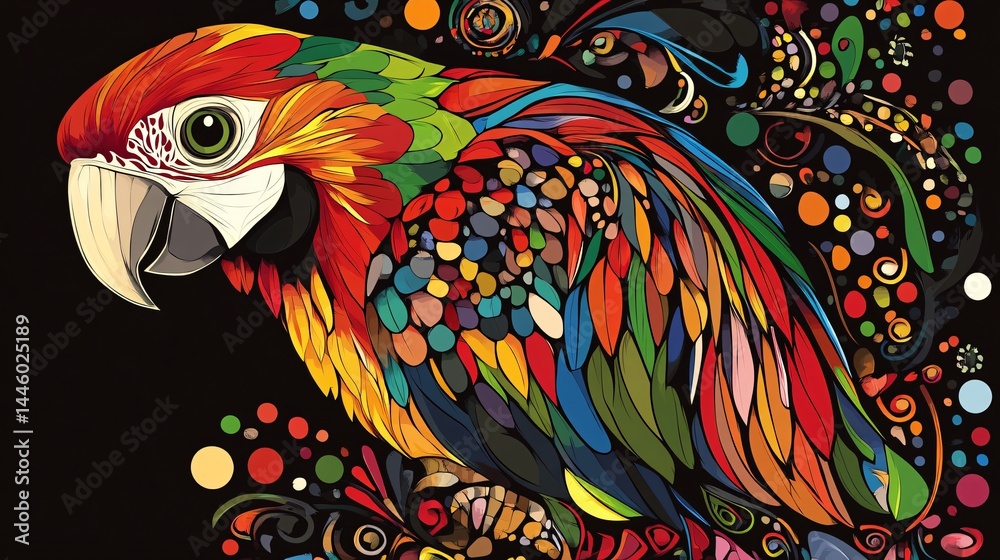 Fototapeta premium Exotic Black Parrot Vector Art with Mexican Style Elements for Vibrant Designs
