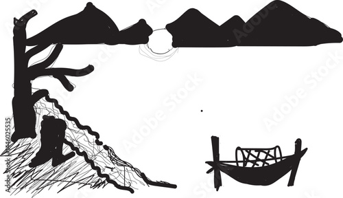 Tree and river drawing