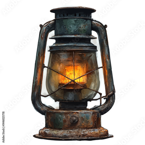 Vintage Gas Lamp, watercolor vector, isolated on a white background.