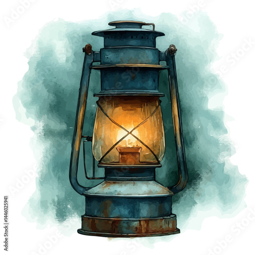 watercolor of Vintage Gas Lamp, vector, isolated on a white background.