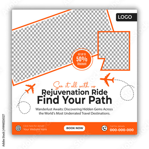 Travel and tour social media posts and web banner square design template