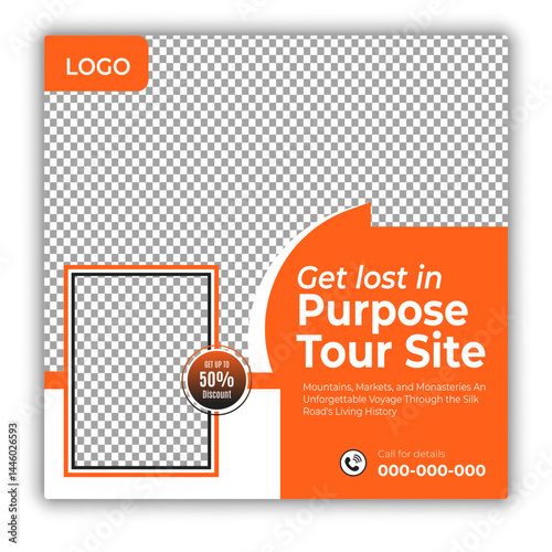 Travel and tour social media posts and web banner square design template