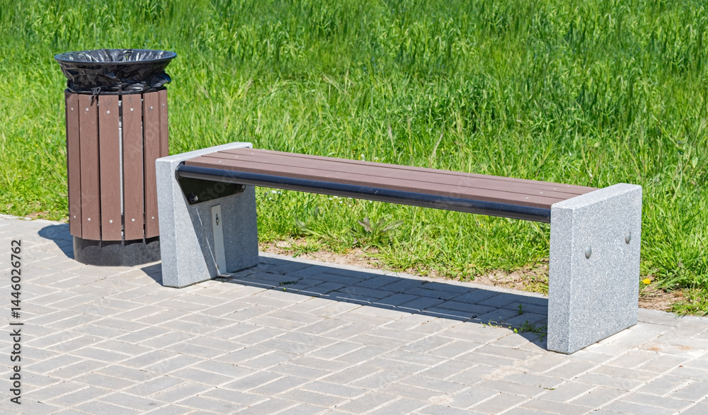 Park Bench and garbage container