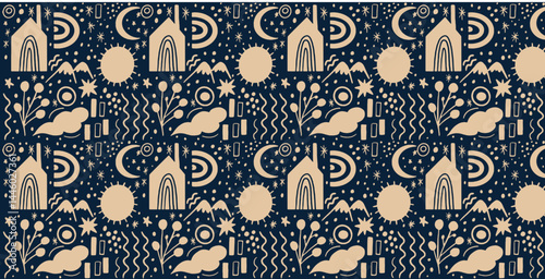 Hand-drawn vintage mystical and magic symbols illustration