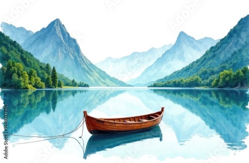 Wallpaper Mural 3h Fisherman fishing on a calm lake mountains watercolor. Torontodigital.ca