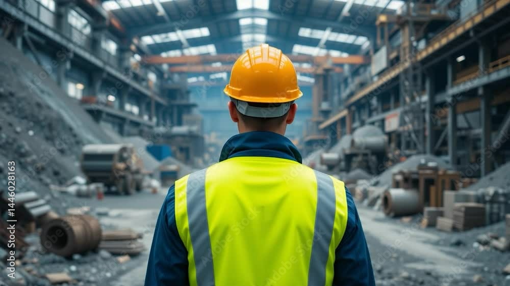 Industrial worker in a warehouse observing the operational environment Industrial worker in a warehouse observing the operational environment