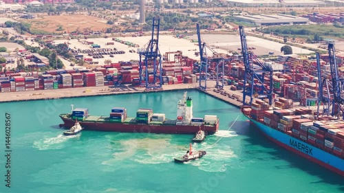 Large cargo ship transporting colorful containers across ocean