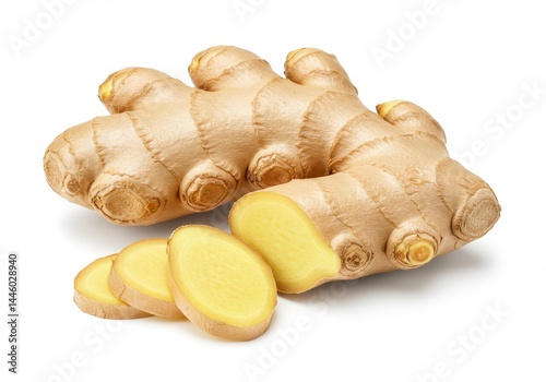 Wallpaper Mural Fresh ginger root with slices isolated on white background for cooking or medicine Torontodigital.ca