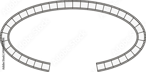 Elliptical path of movie film tape with an opening on its edge.