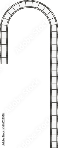 Curved path of movie film tape resembling a cane.