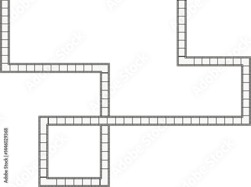 A line path that forms a loop with squared corners, containing negative film squares, resembling a classic film strip.