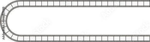 A line path with a single curve, containing negative film squares, resembling a classic film strip.