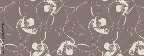 Elegant, minimalist orchid pattern.  Subtle line art design on a muted taupe background creates a sophisticated, seamless texture. Ideal for website backgrounds, textile prints, or stationery.
