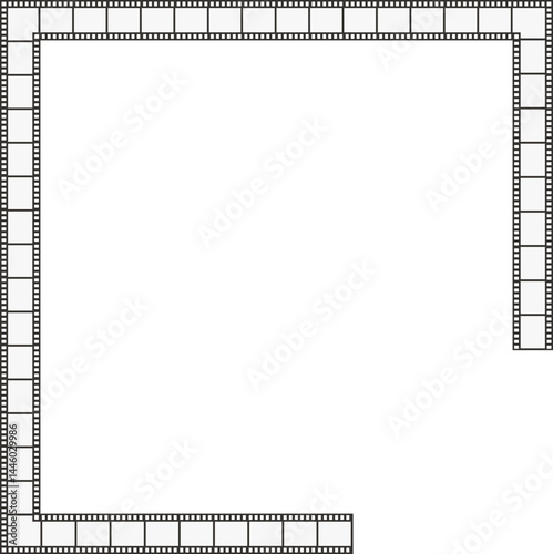 Square film strip with an opening in one corner and film perforations.