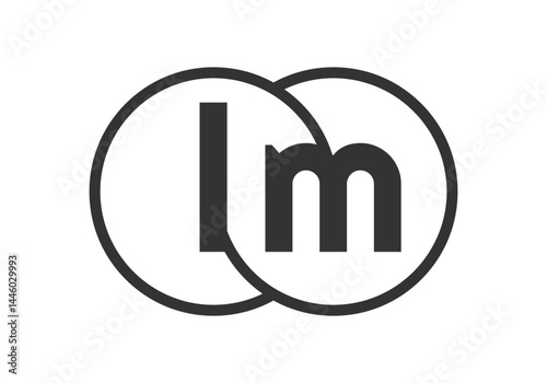 LM business company emblem with outline rounds and letters l m. Logo template of two merged circles for brand identity, logotype. Vector Infinity symbol